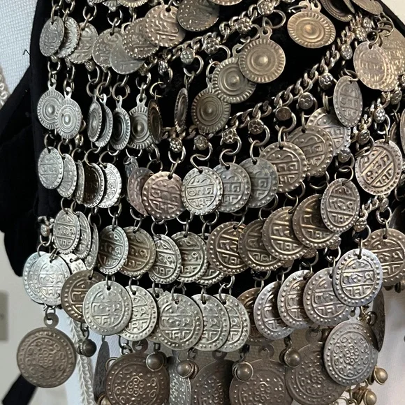 Black Halter Top with Silver Coin Embellishments Tribal Bellydance Large - Picture 9 of 13